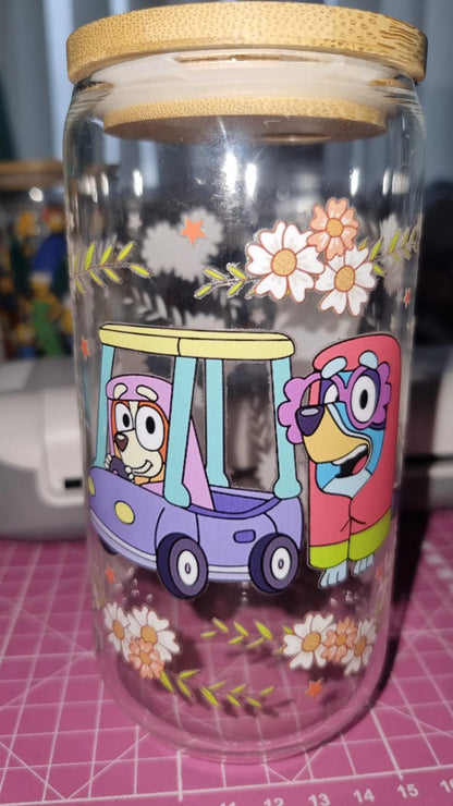 "Grannies" Glass Tumbler with lid & straw