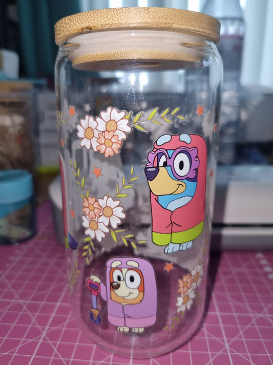 "Grannies" Glass Tumbler with lid & straw