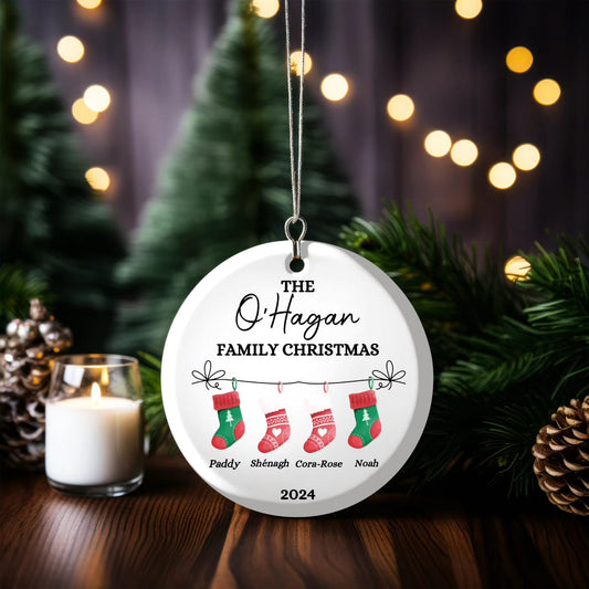 Traditional Personalised Ceramic Christmas Decoration ornament, names included free includes Gift Pack.